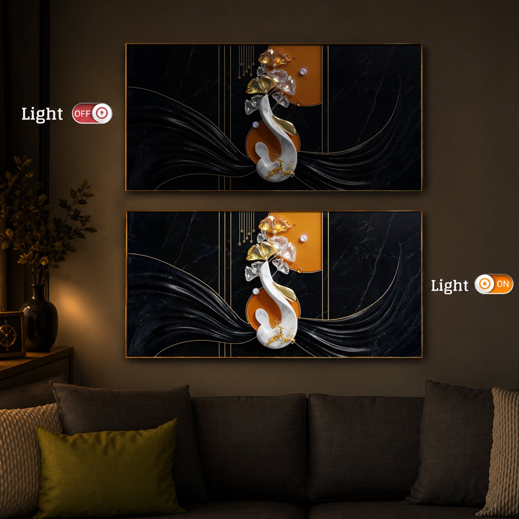 Black & Bold Modern Luxury Backlight Horizontal Wall Art