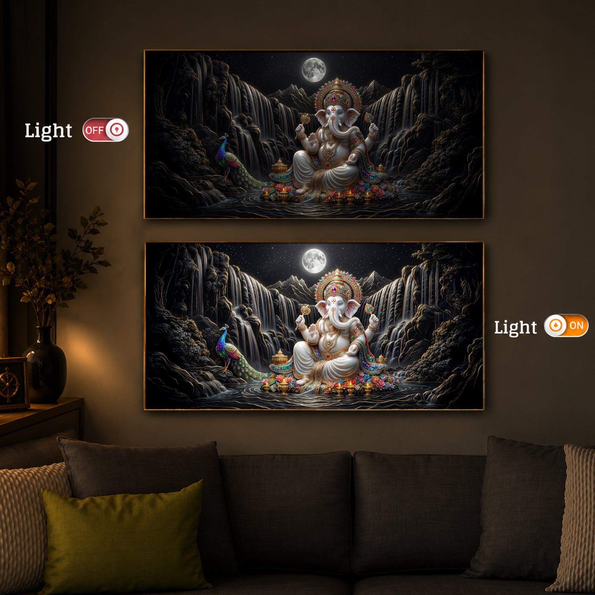 Spiritual Ganesha Modern Luxury Backlight Horizontal Wall Art