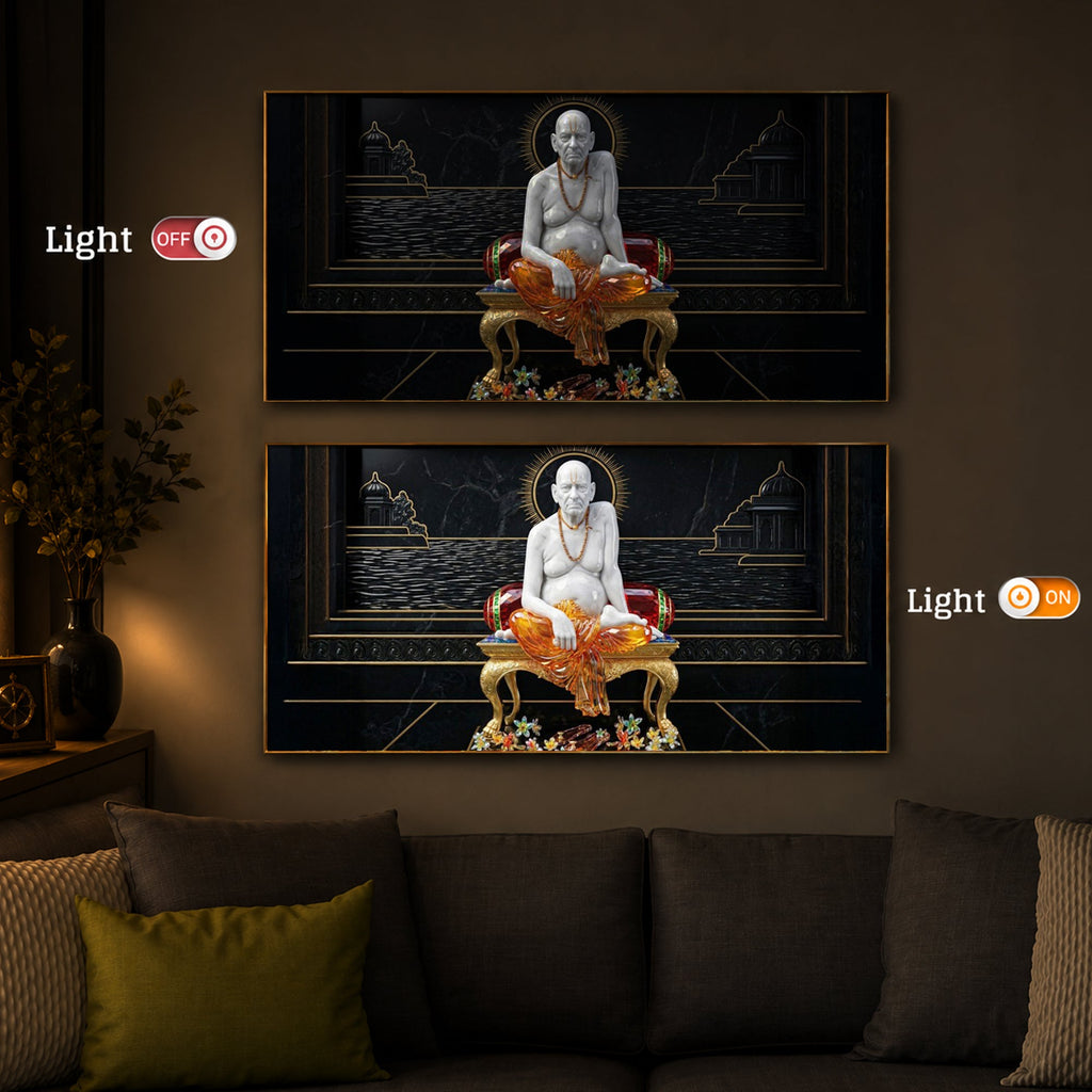 Swami Samarth Maharaj Modern Luxury Backlight Horizontal Wall Art