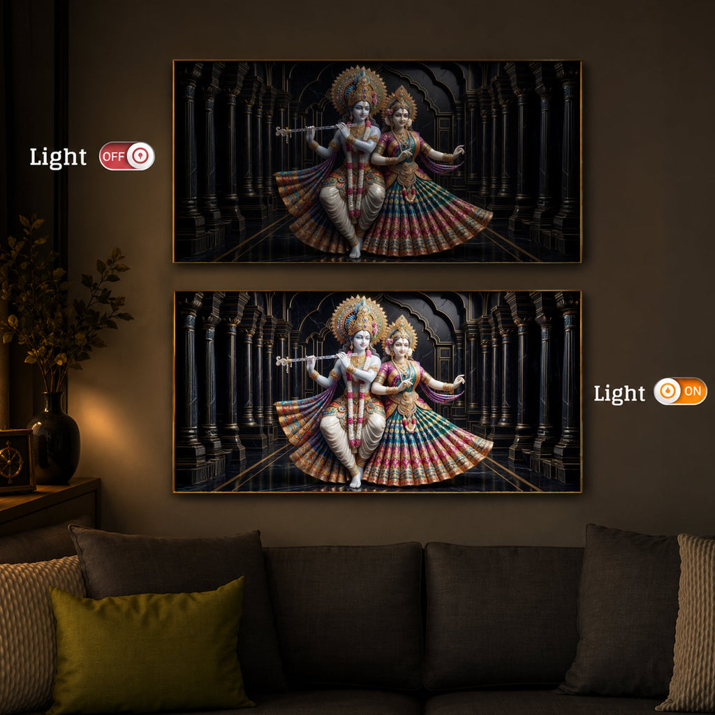 Hindu Seities Radha & Krishna Modern Luxury Backlight Horizontal Wall Art
