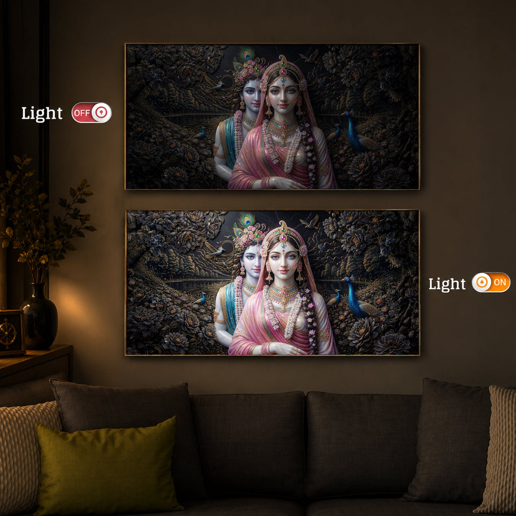 Blissful Radha Krishna Modern Luxury Backlight Horizontal Wall Art