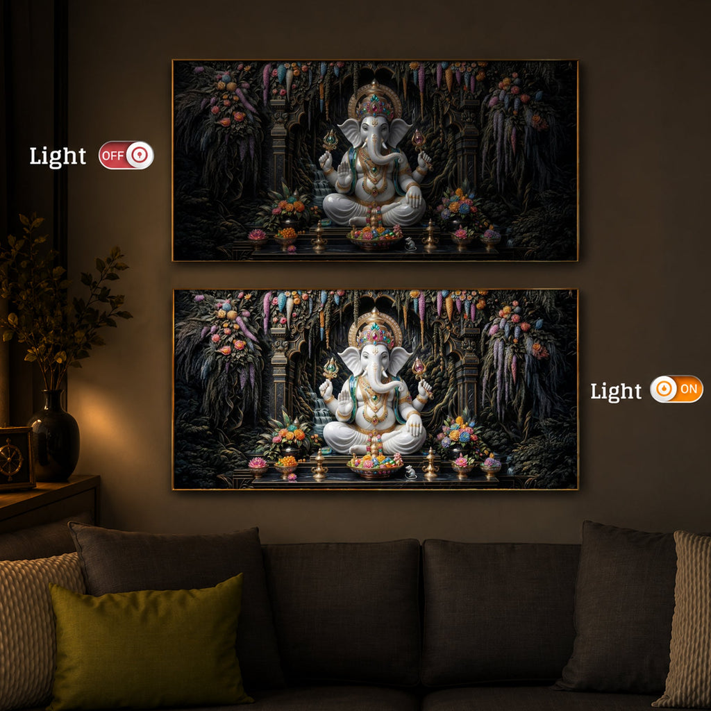 Lord Ganesha In A Serene Modern Luxury Backlight Horizontal Wall Art