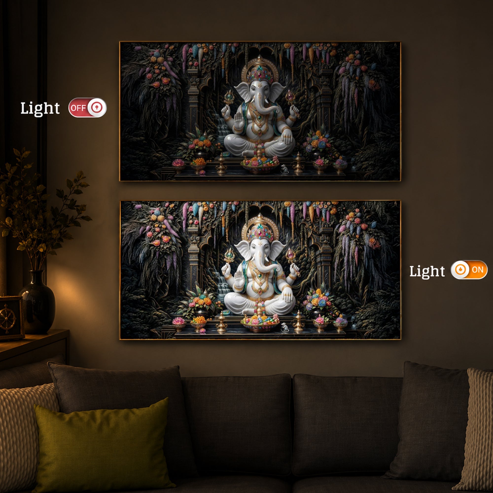 Lord Ganesha In A Serene Modern Luxury Backlight Horizontal Wall Art