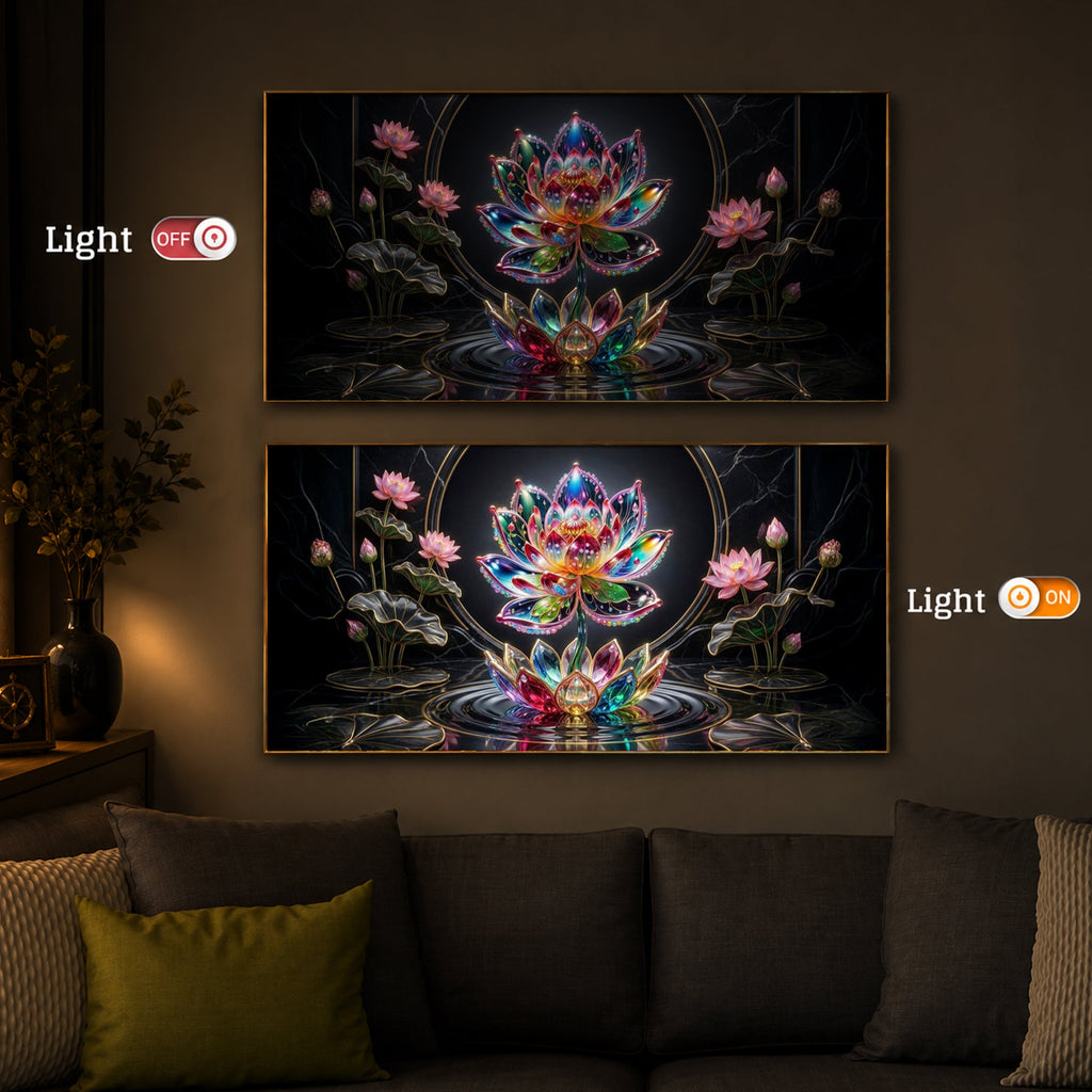 Colorful Lotus Flower Modern Luxury Backlight Horizontal Wall Art