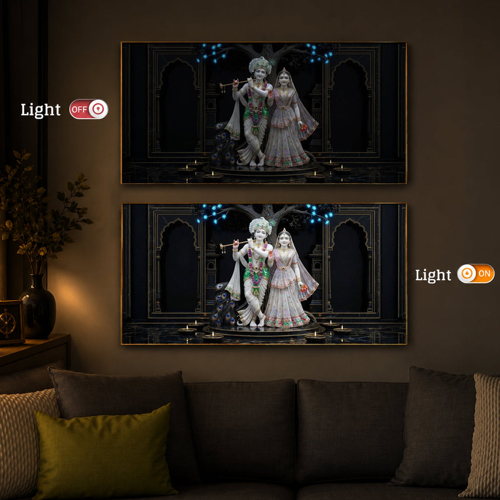 Radha Krishna With Flute Modern Luxury Backlight Horizontal Wall Art