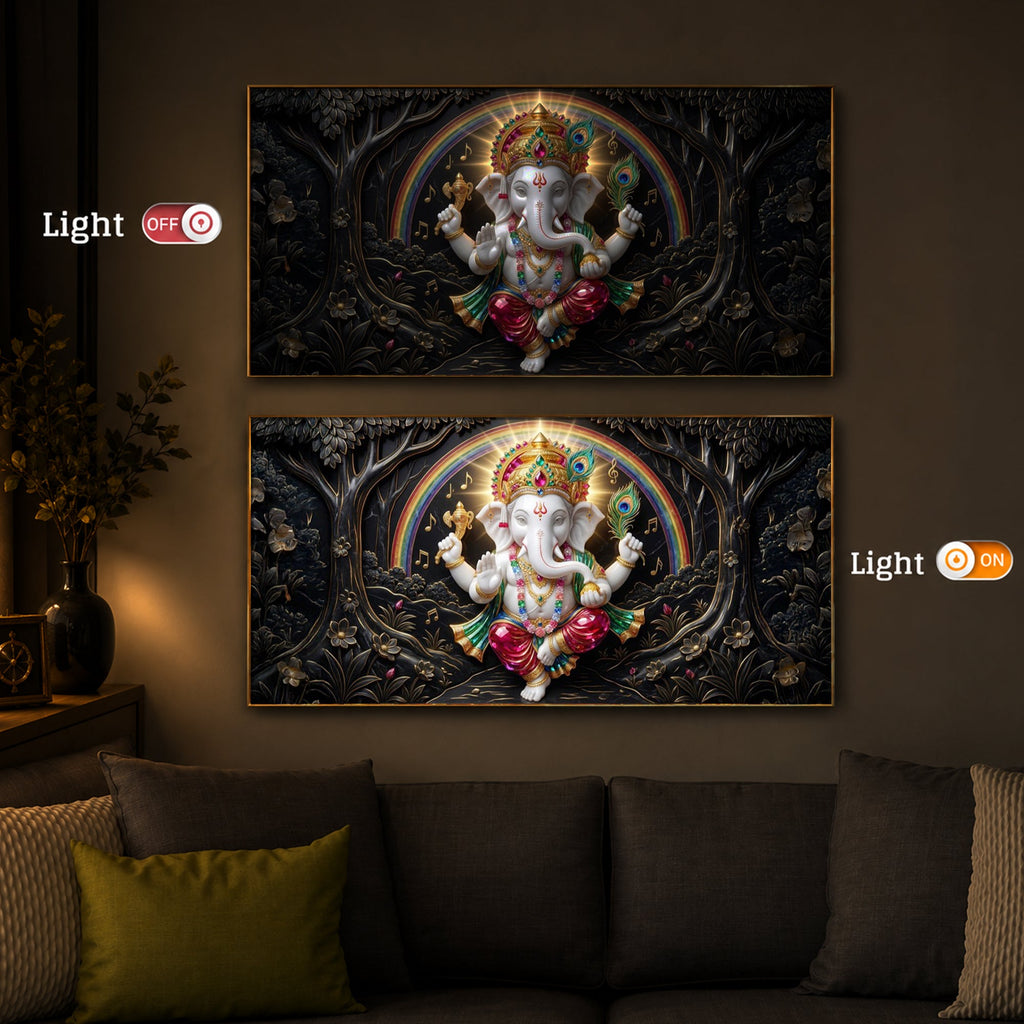 Divine Shree Ganesh Ji Modern Luxury Backlight Horizontal Wall Art