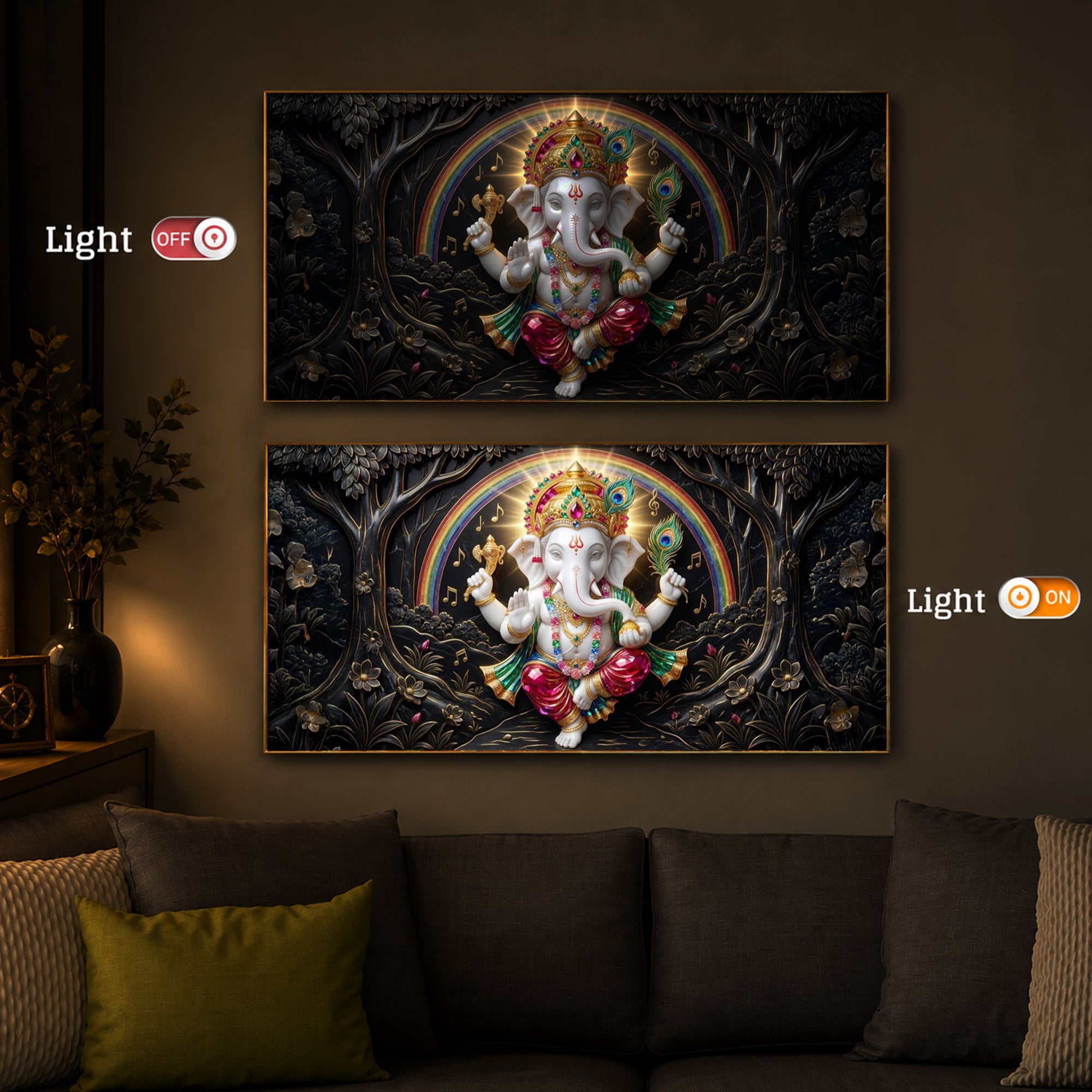 Divine Shree Ganesh Ji Modern Luxury Backlight Horizontal Wall Art