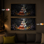 Hindu Deity Radha Krishna Modern Luxury Backlight Horizontal Wall Art