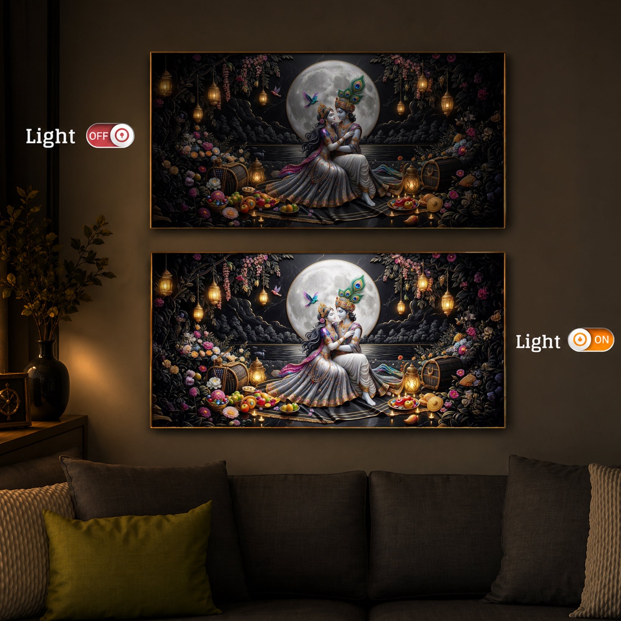 Generic Radha Krishna Romantic Modern Luxury Backlight Horizontal Wall Art