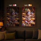 Little Lord Krishna Ji Modern Luxury Backlight Vertical Wall Art