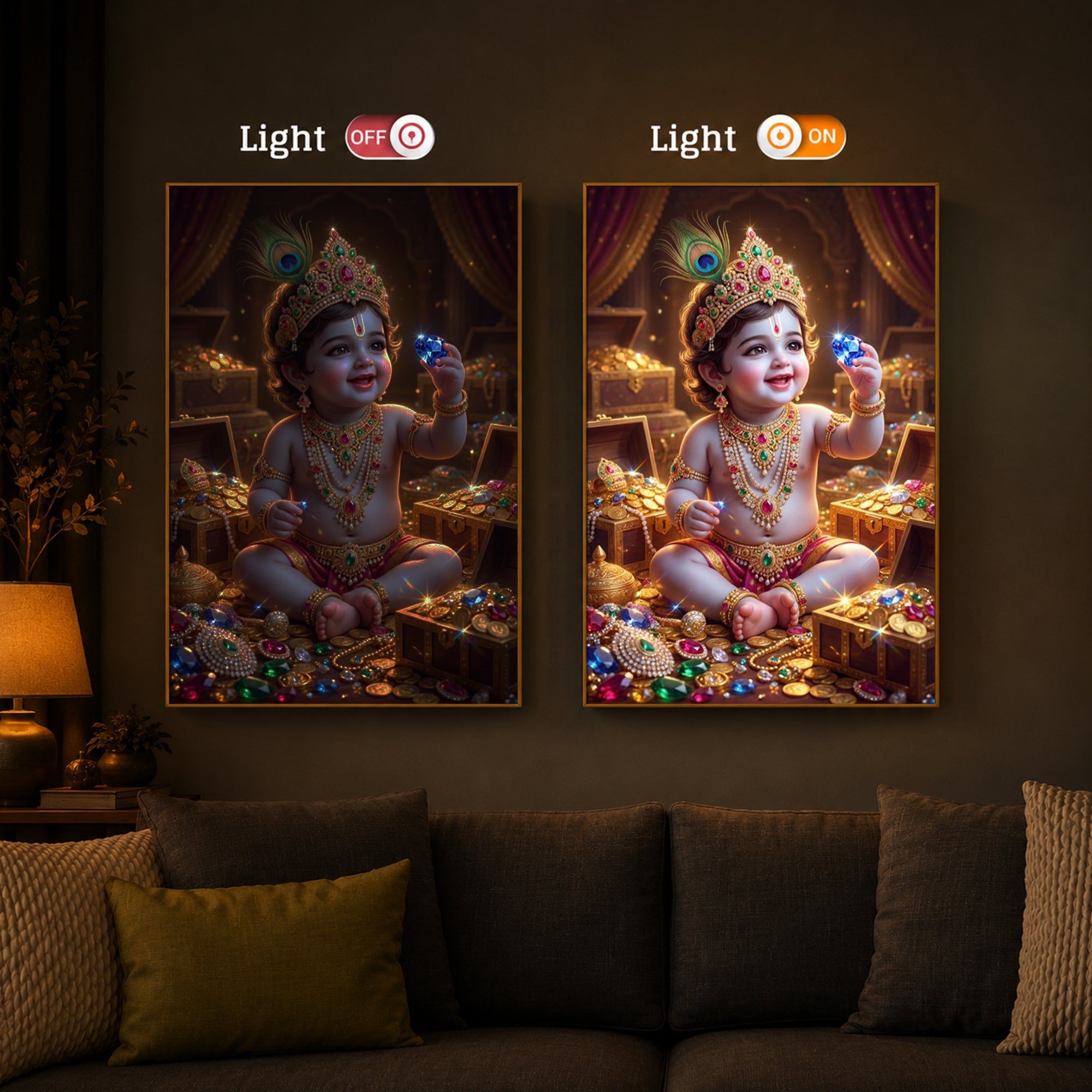 Little Lord Krishna Ji Modern Luxury Backlight Vertical Wall Art