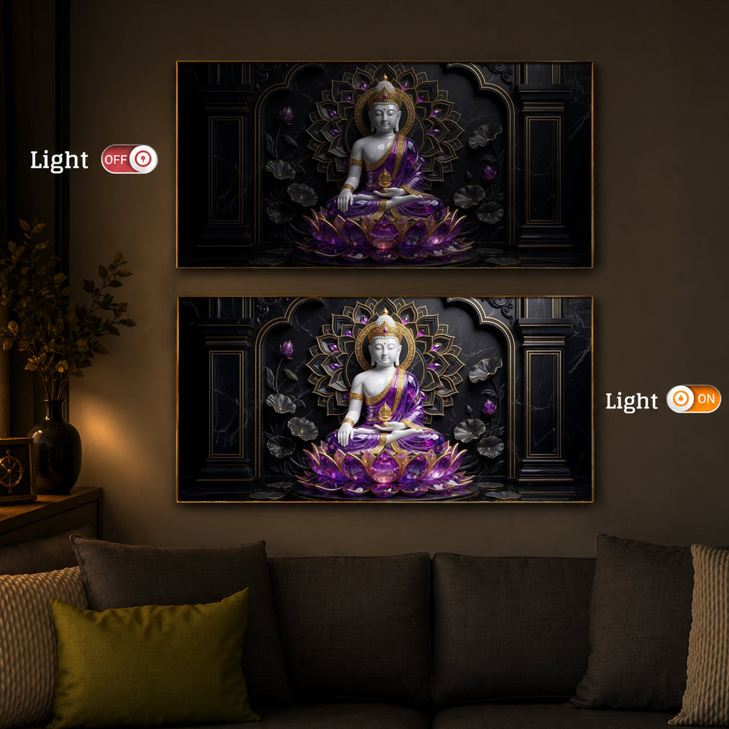 Buddha In Purple Robes Modern Luxury Backlight Horizontal Wall Art