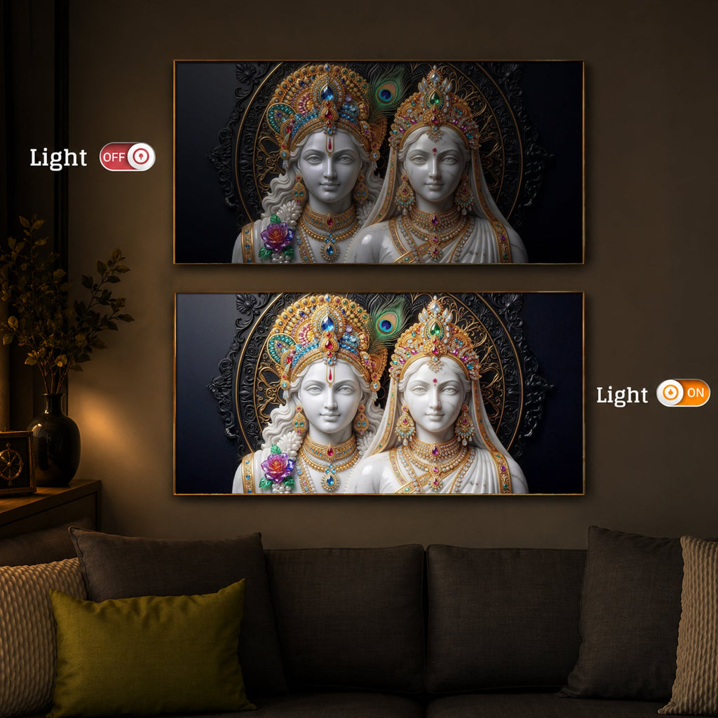 Generic Radha Krishna Modern Luxury Backlight Horizontal Wall Art