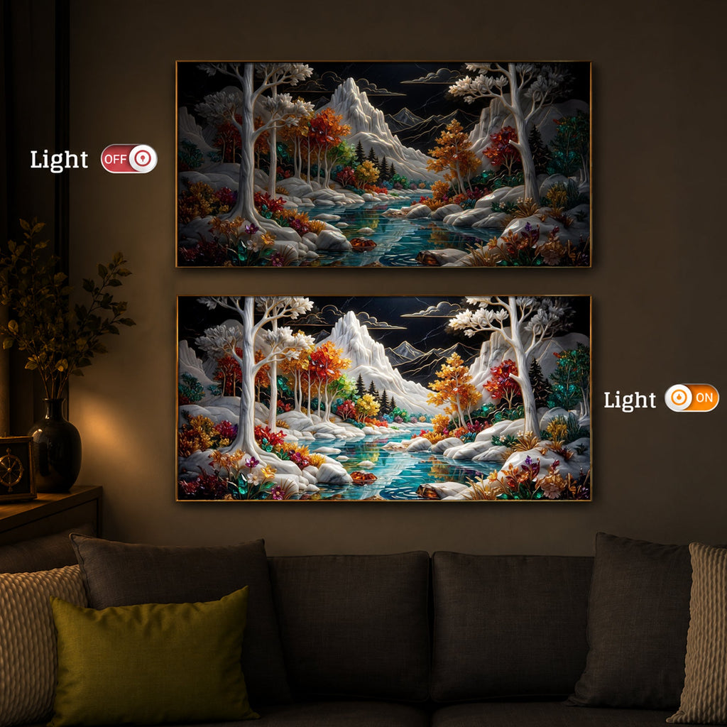 Mountain Serenity Modern Luxury Backlight Horizontal Wall Art
