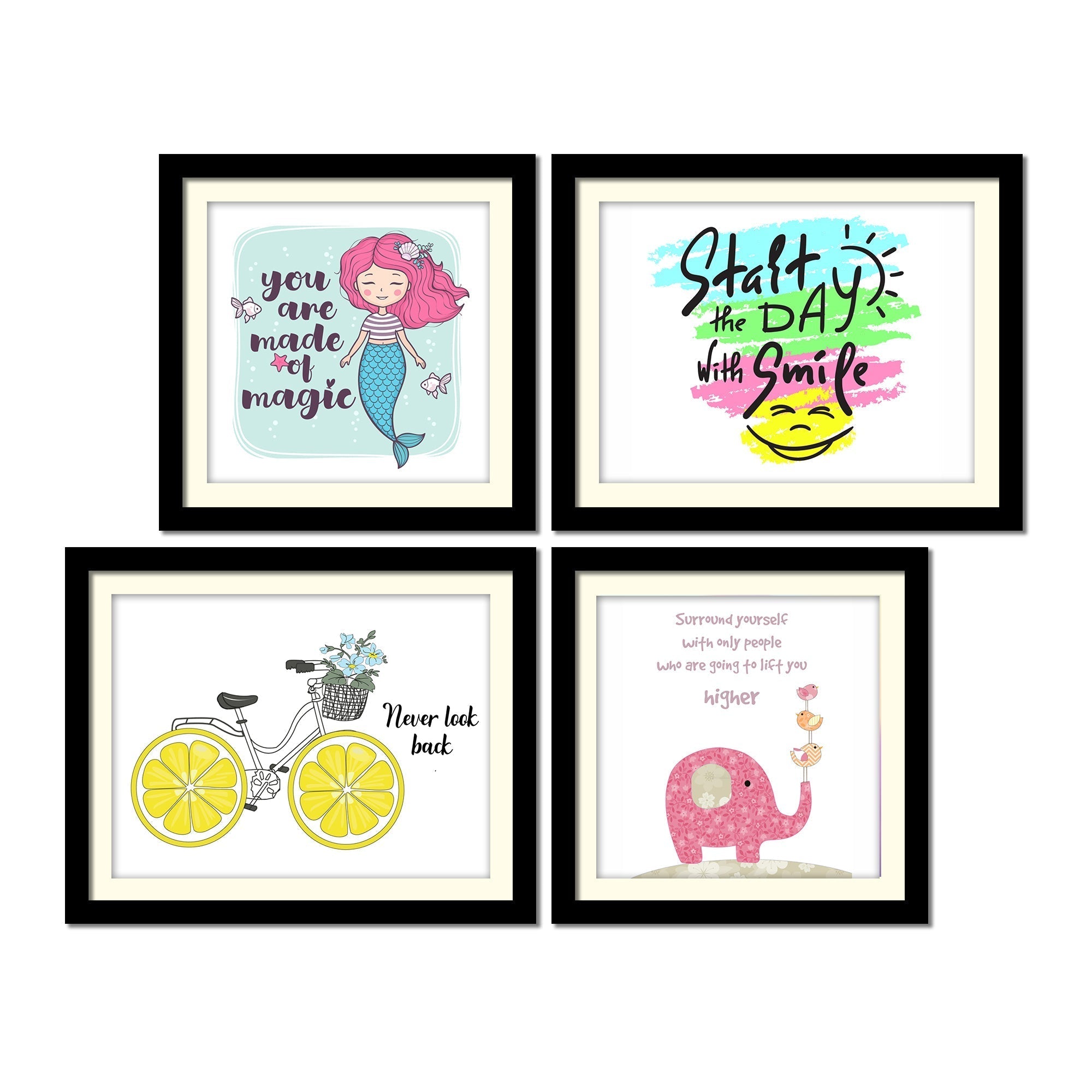Never Look Back Positive Quotes Wall Hanging Frame Set of Four