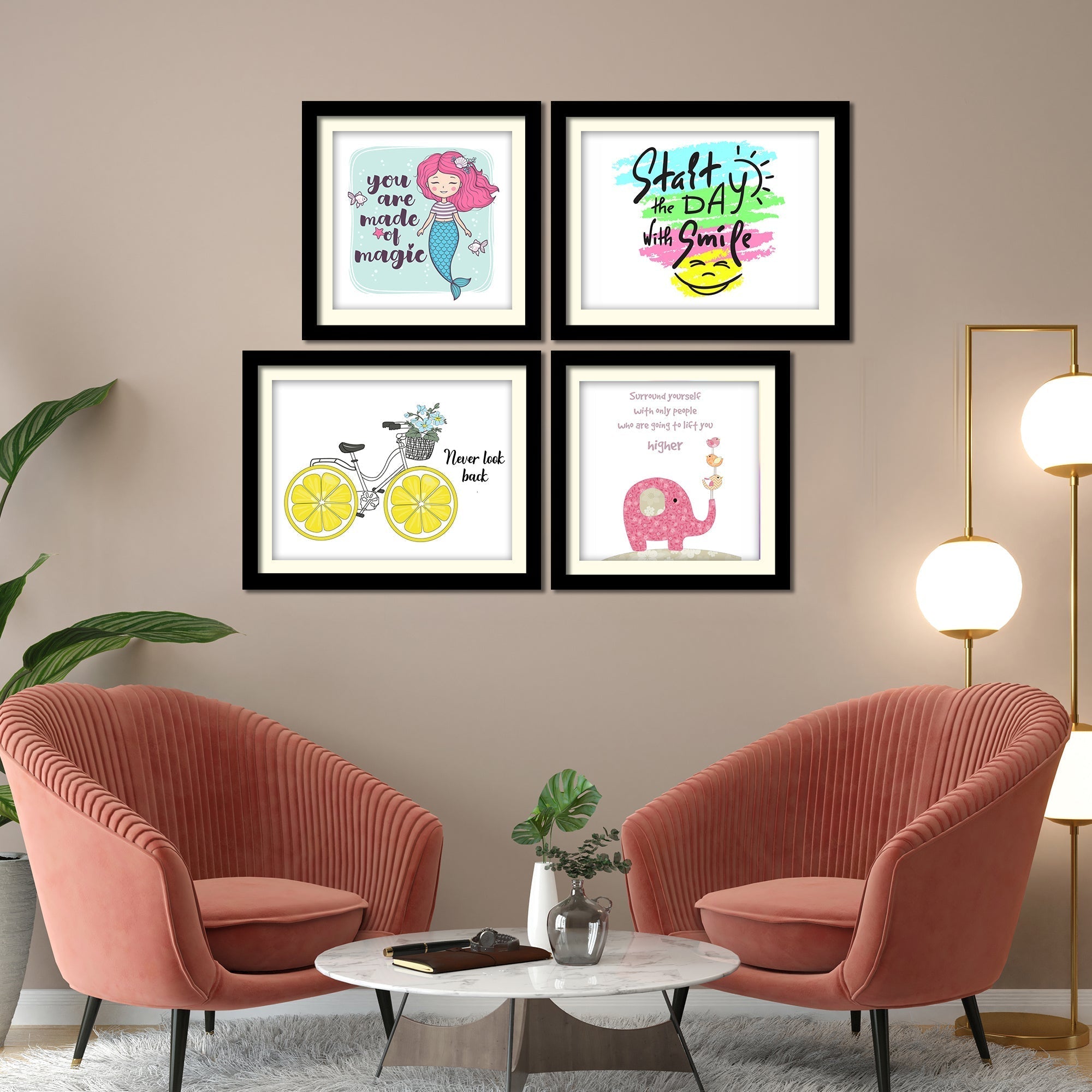 Never Look Back Positive Quotes Wall Hanging Frame Set of Four