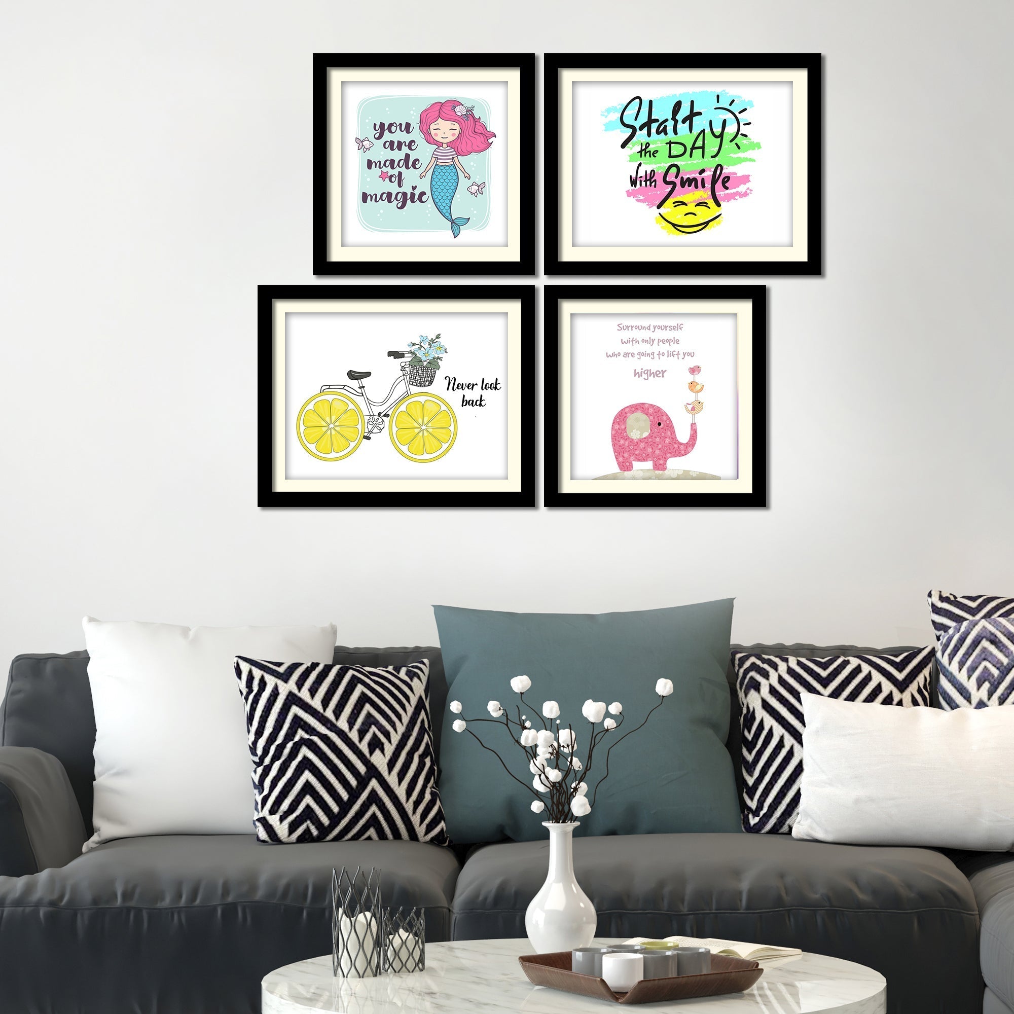 Never Look Back Positive Quotes Wall Hanging Frame Set of Four