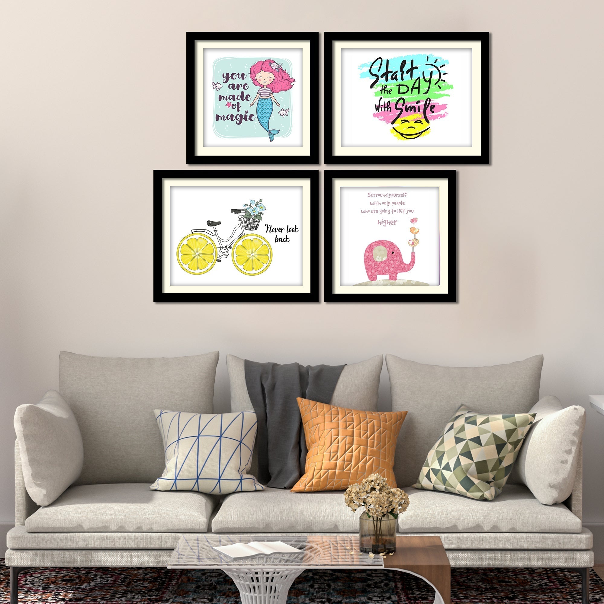 Never Look Back Positive Quotes Wall Hanging Frame Set of Four