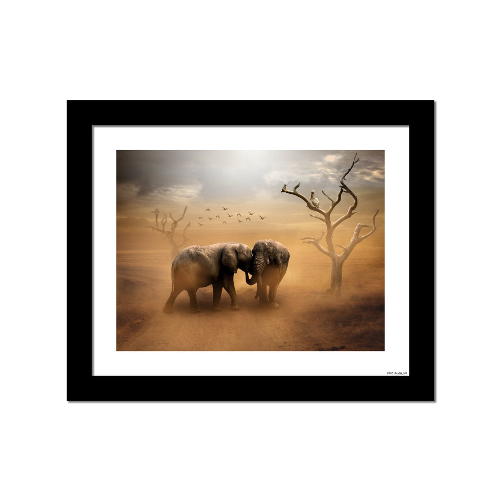 Two Elephants in the Field Quality Wall Frame Painting