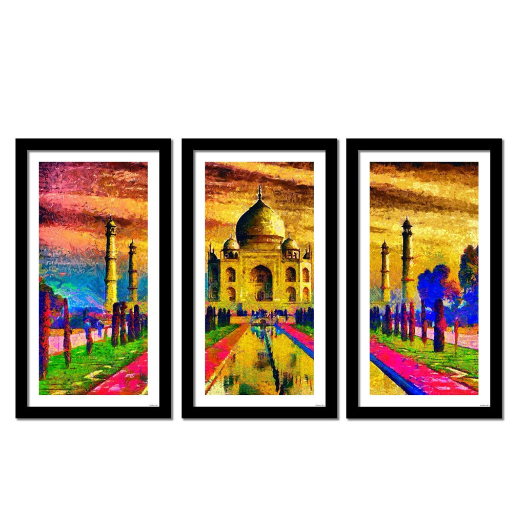 Premium Quality Wall Framed 3 Pieces Painting of Taj Mahal