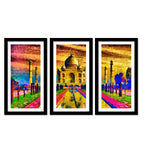 Premium Quality Wall Framed 3 Pieces Painting of Taj Mahal
