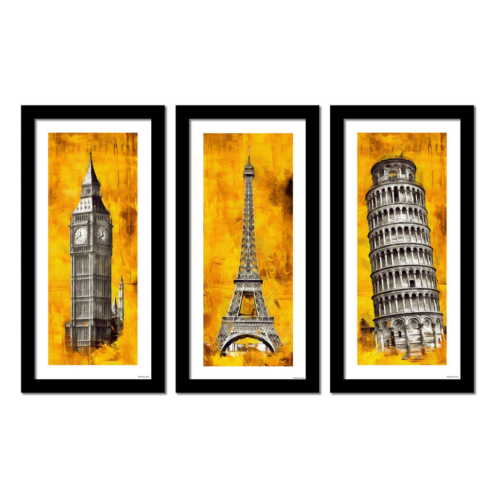 Beautiful Monuments Premium Framed Wall Paintings Set of 3
