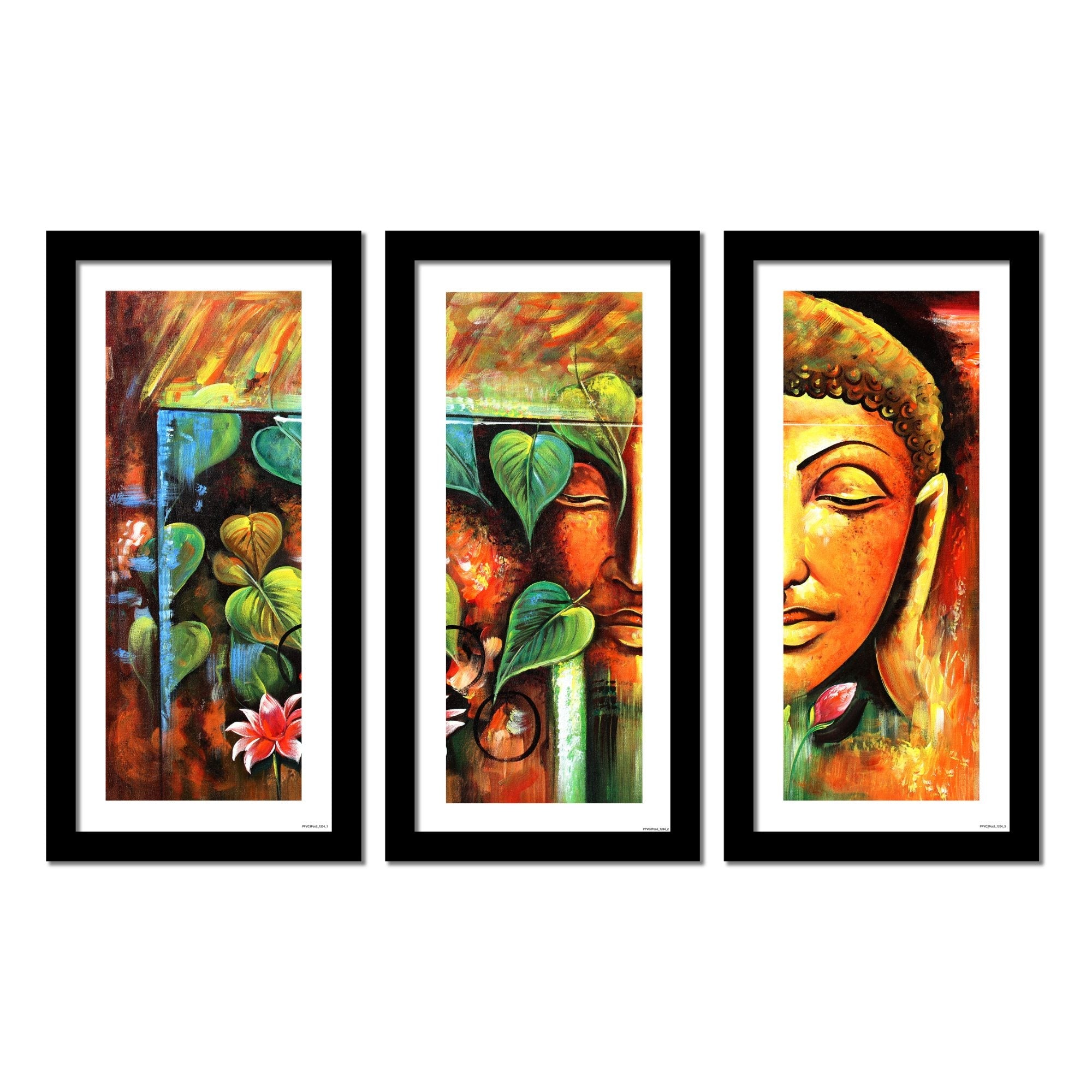 Divine Gautama Buddha Face Premium Frame Wall Paintings Set of 3