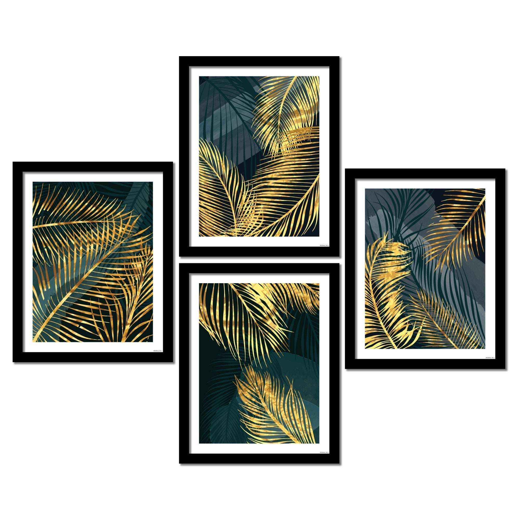 Golden Tropical Leaves Frame Painting Wall Hanging Set of 4