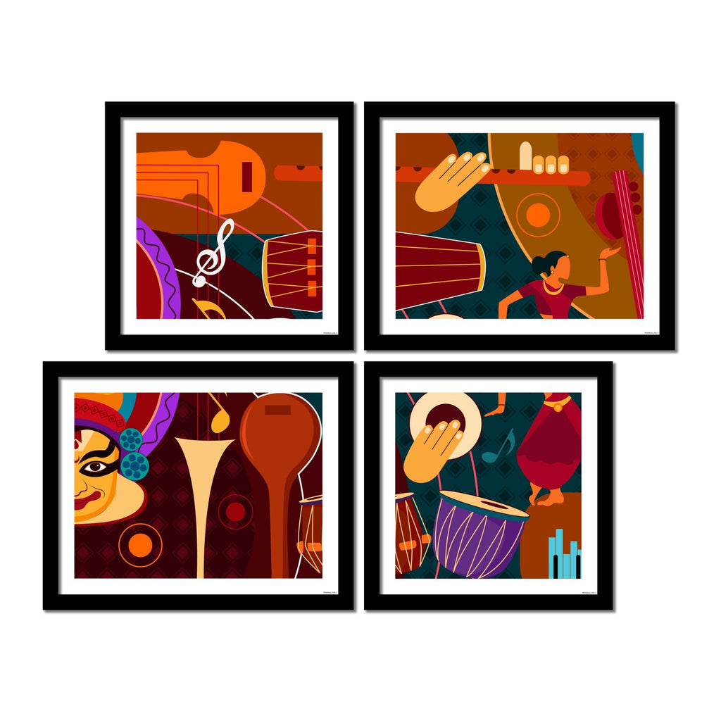 Set of 4 Wall Frame Painting of Dance & Music Instruments