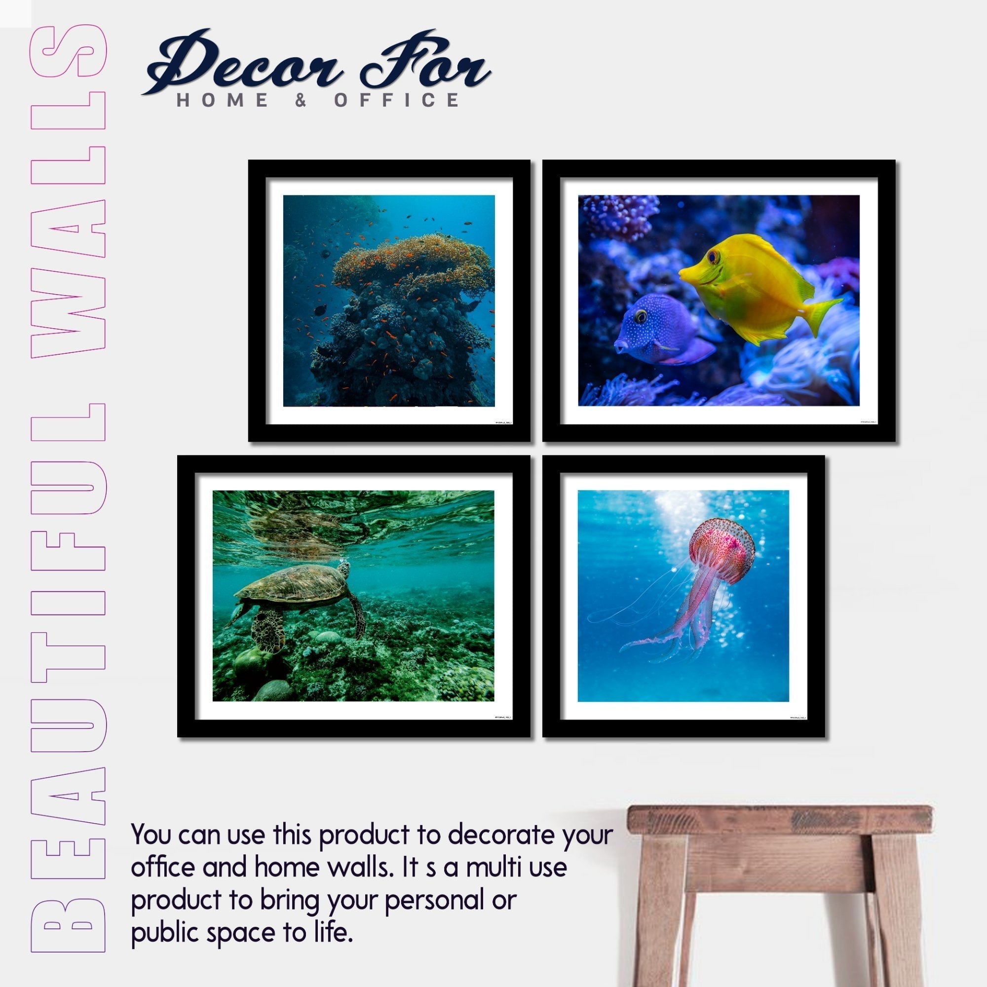 Marine Life Premium Wall Frame Hanging Set of 4