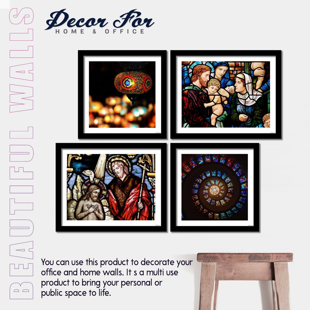 Christian Stained Glass Art 4 Pieces Wall Frame Hanging
