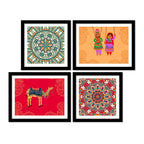 Mandala Pattern with Rajasthani Puppets & Camel 4 Pieces Wall Frame Hanging