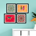 Mandala Pattern with Rajasthani Puppets & Camel 4 Pieces Wall Frame Hanging
