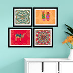 Mandala Pattern with Rajasthani Puppets & Camel 4 Pieces Wall Frame Hanging
