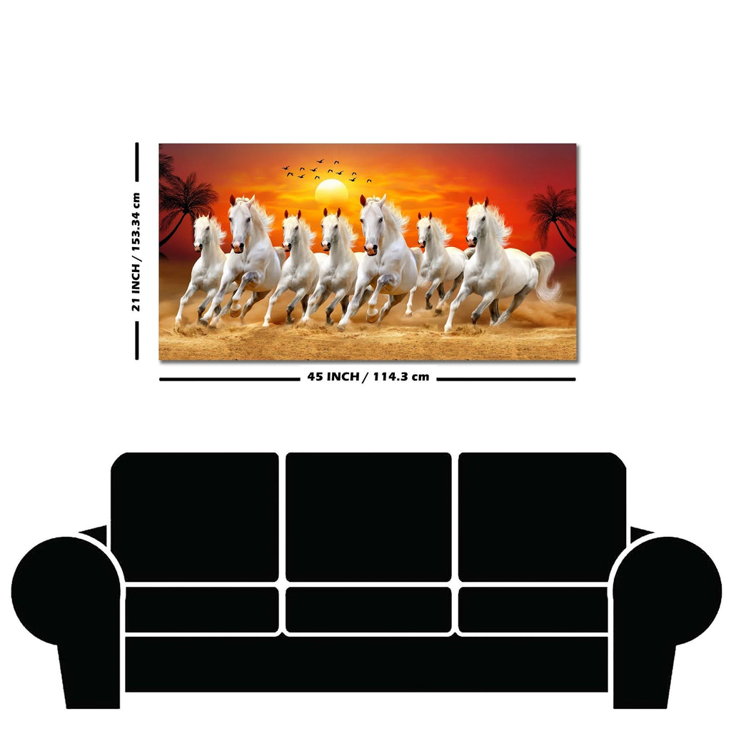 Seven White Horses Running at Dawn Premium Wall Painting