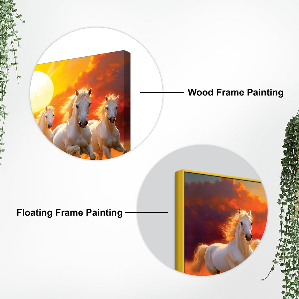 Seven White Horses Running at Dawn Premium Wall Painting