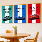 Ferrari 296, Porsche 911, Toyota Supra Car Wall Art Paintings for Living Room