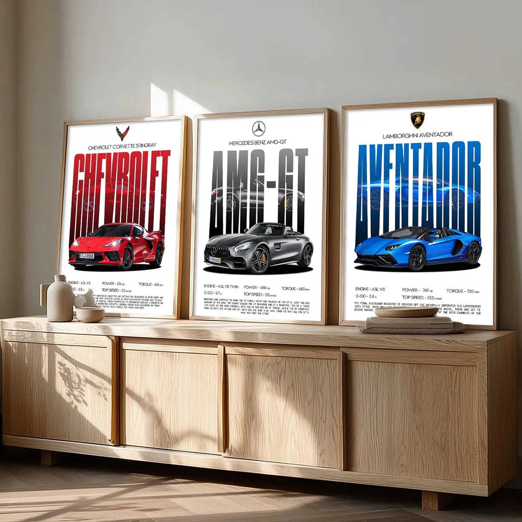 Big Mercedes AMG, Lamborghini Aventador, Chevrolet Car Wall Art Paintings for Living Room Bedroom