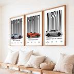 Big Porsche 911 GT3 RS, Chevrolet Corvette, Nissan GTR Car Wall Art Paintings for Living Room Bedroom