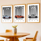 Big Porsche 911 GT3 RS, Chevrolet Corvette, Nissan GTR Car Wall Art Paintings for Living Room Bedroom
