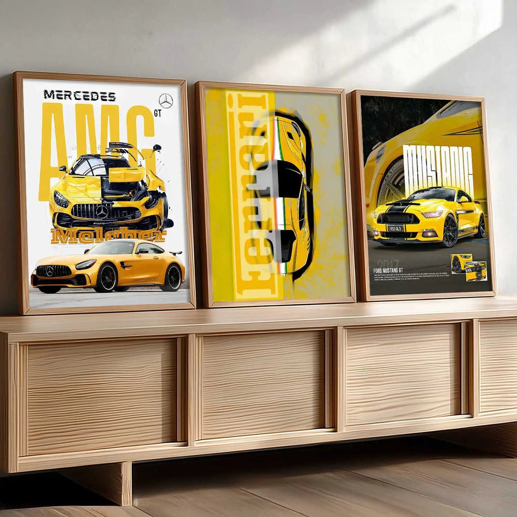 Big Mercedes AMG GT, Mustang, Ferrari Cars Wall Art Paintings for Living Room Bedroom