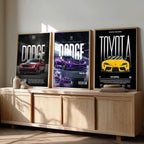 Big Dodge Challenger, Dodge Viper, Toyota Supra Cars Wall Art Paintings for Living Room Bedroom