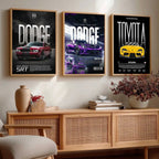 Big Dodge Challenger, Dodge Viper, Toyota Supra Cars Wall Art Paintings for Living Room Bedroom