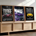 Big Dodge Challenger, Dodge Viper, Toyota Supra Cars Wall Art Paintings for Living Room Bedroom