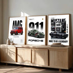 Big Mercedes G-Wagon, Mustang, Porsche 911 Cars Wall Art Paintings for Living Room Bedroom
