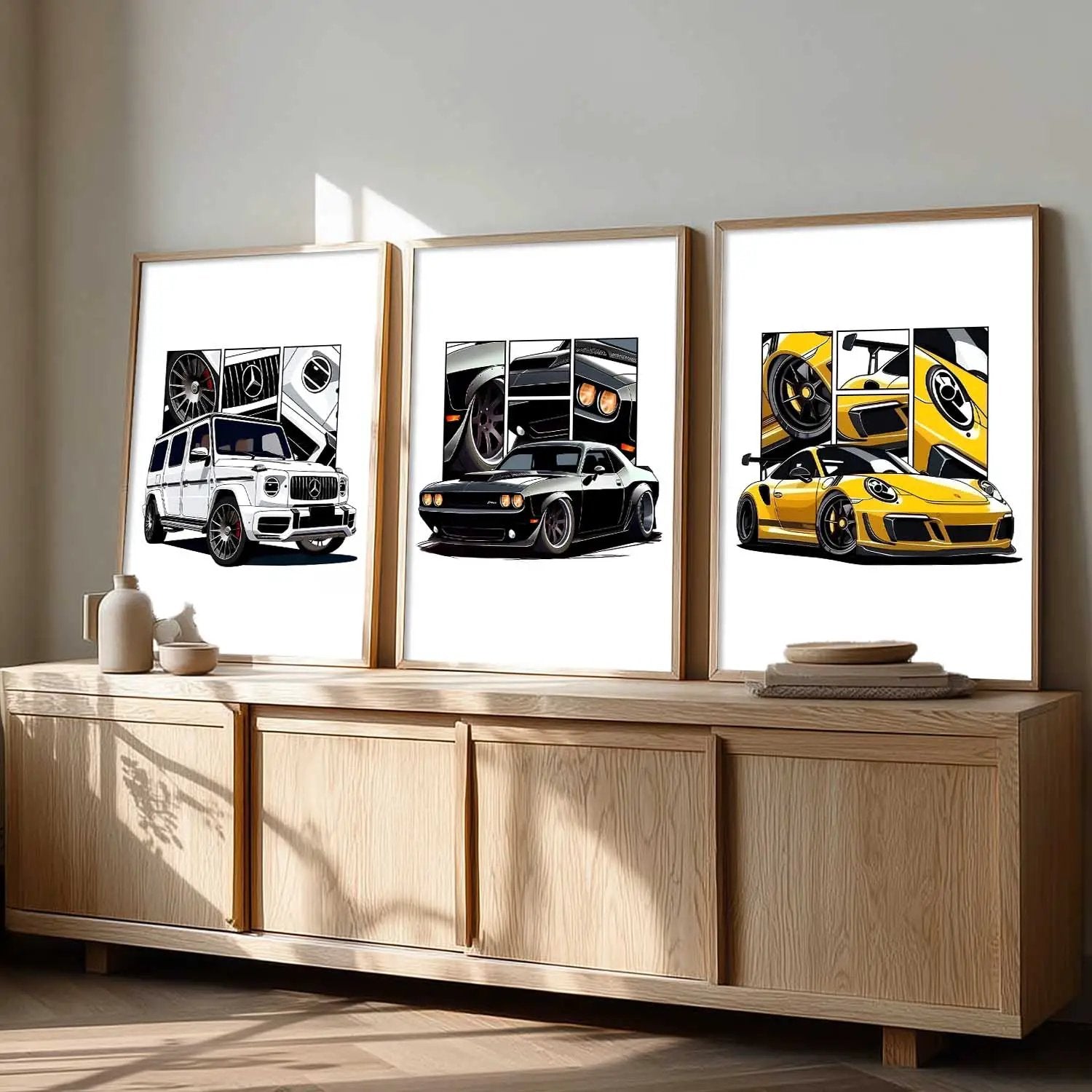 Big G-Wagon, Dodge Challenger, Porsche 911 Cars Wall Art Paintings for Living Room Bedroom