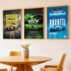 Big Toyota Supra, Lamborghini Huracan, bugatti Chiron Cars Wall Art Paintings for Living Room Bedroom