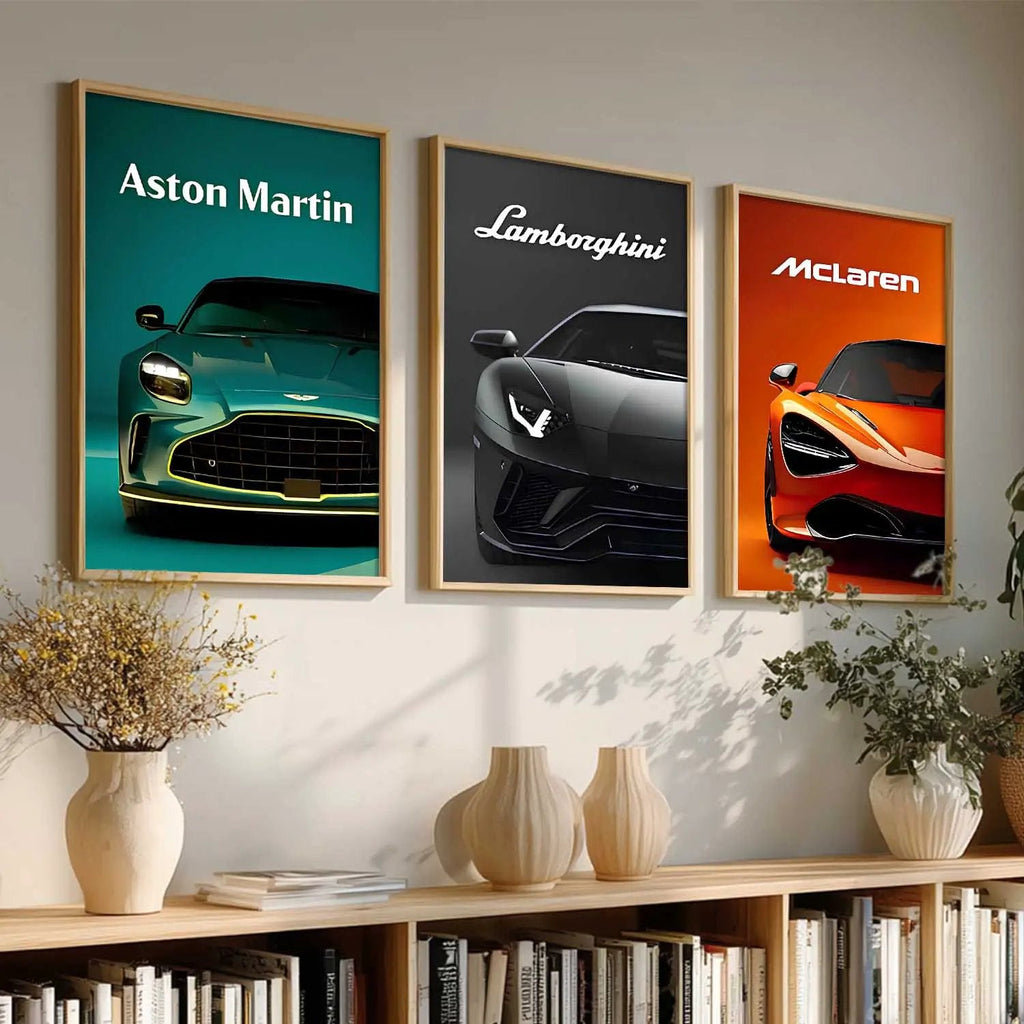 Big Aston Martin, Lamborghini, McLaren Cars Wall Art Paintings for Living Room Bedroom