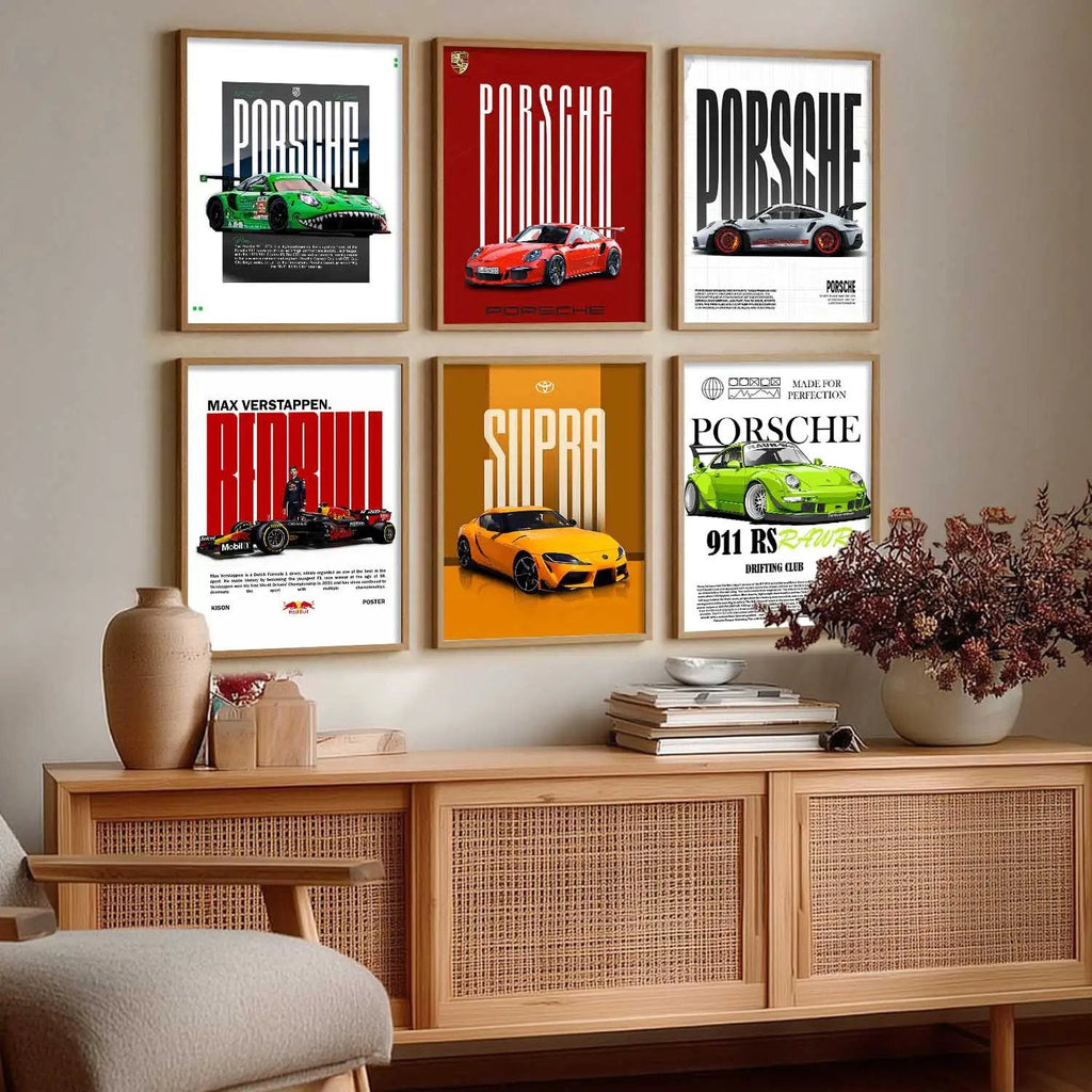 Porsche 911GT Toyota Supra Car Wall Art Paintings with Frame for Living Room Bedroom