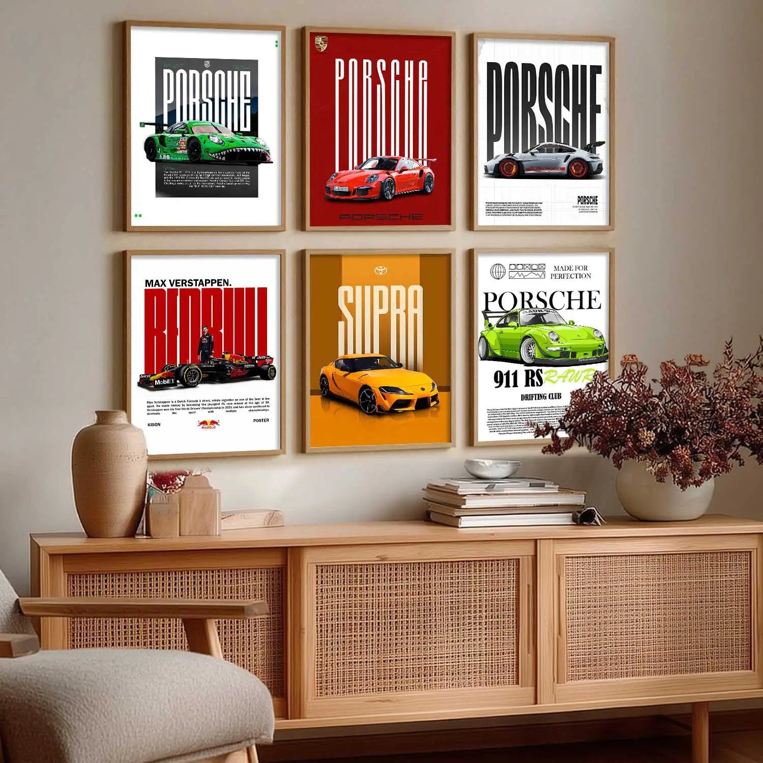 Porsche 911GT Toyota Supra Car Wall Art Paintings with Frame for Living Room Bedroom
